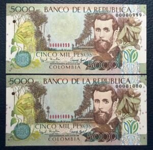 5000 Pesos Pareja Silva Serie Baja Consecutiva # 999-1000
