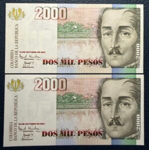 2000 Pesos Pareja Serie Baja Consecutiva # 999-1000