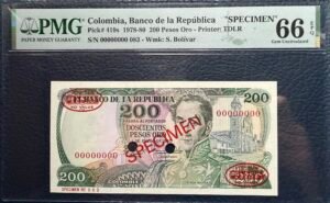 200 Pesos Oro Specimen con Resellos Thomas de la Rue
