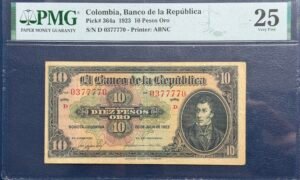 Espectacular pieza de Colombia. Diez pesos 1923